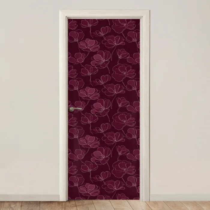 Bloemen - Patroon - Bordeauxrood deurposter klein 289 -3d_beige
