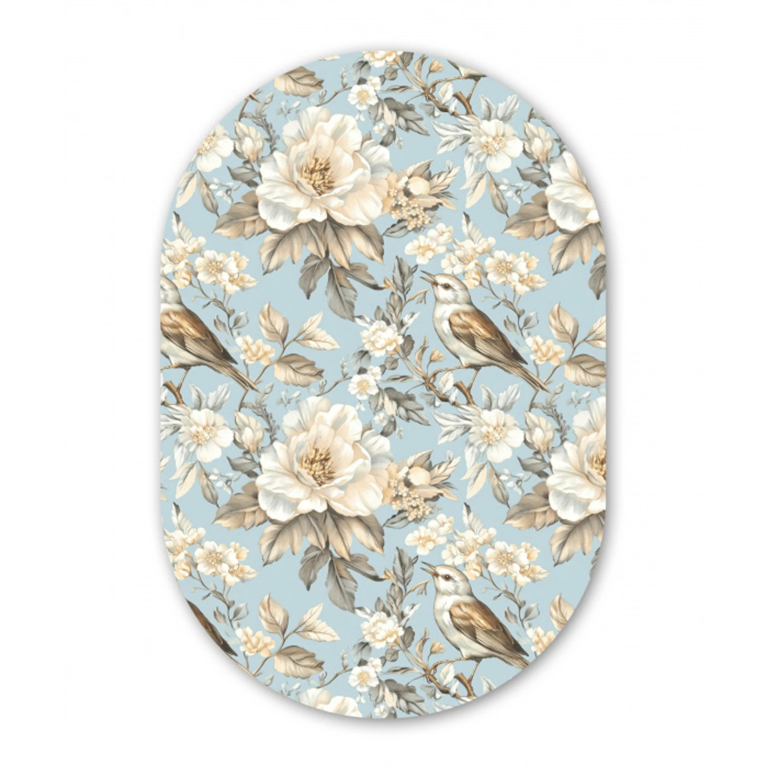Botanisch - Zangvogel - Blauw Wandcirkel Ovaal Forex klein 630 -3d