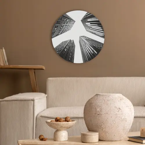Gebouwen - Lucht - Zwart Akoestische PET Vilt - Rond klein -sfeer1