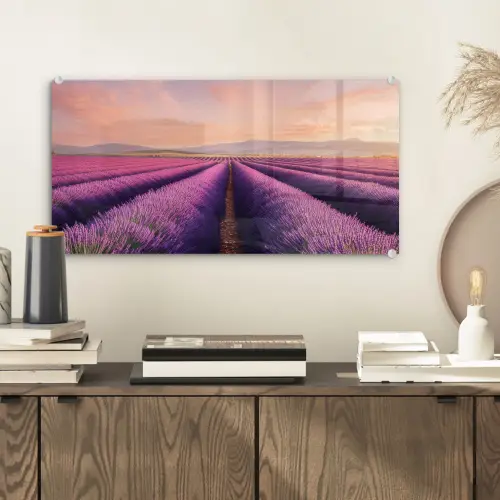 Lavendelveld - Zonsondergang - Paars - Bloemen plexiglas 5mm klein -sfeer1