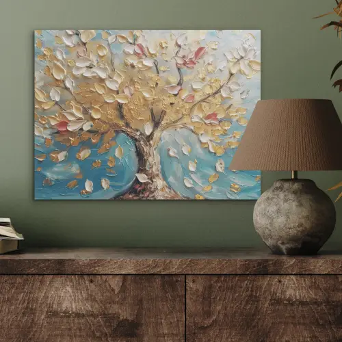 Boom - Blauw - Goud - Abstract - Modern PET vilt klein -sfeer2