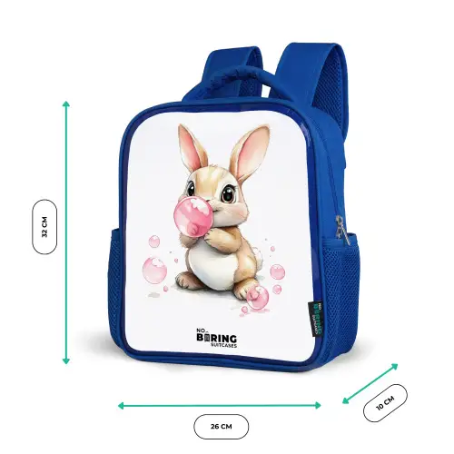 Bruin konijntje met roze bellen Kinderrugzak - Blauw middel -productfoto_formaten