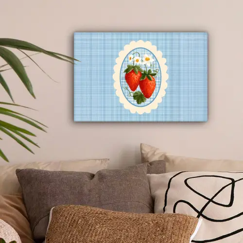 Aardbeien - Lijst - Rood - Geruit canvas 2cm klein -sfeer1
