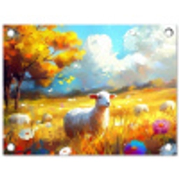 Schaap - Weide - Bloemen tuinposter los doek klein -3d