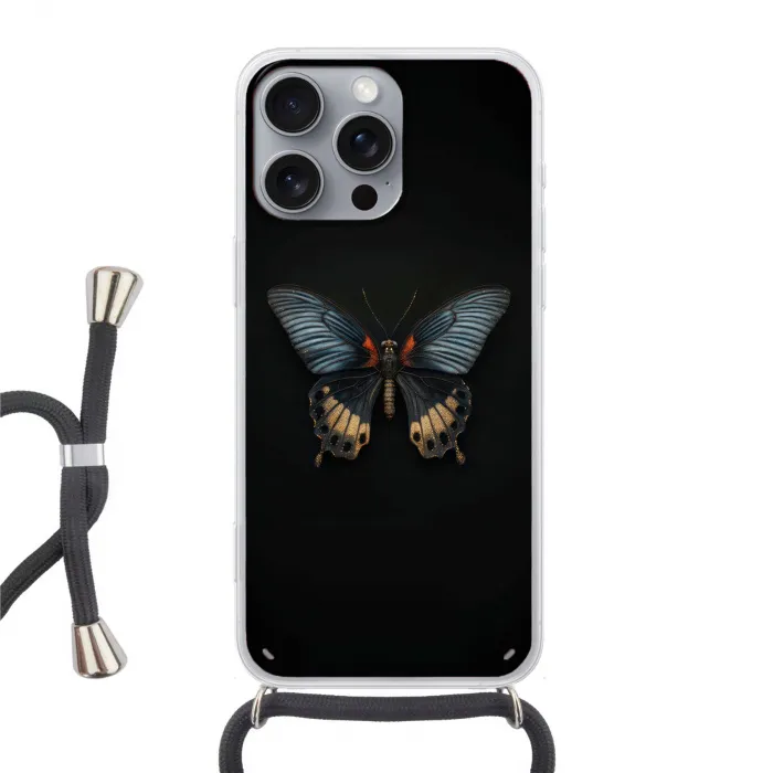 Vlinder - Metaalachtig - Geometrisch patroon Hoesje iPhone 16 Pro Max met koord klein -3d