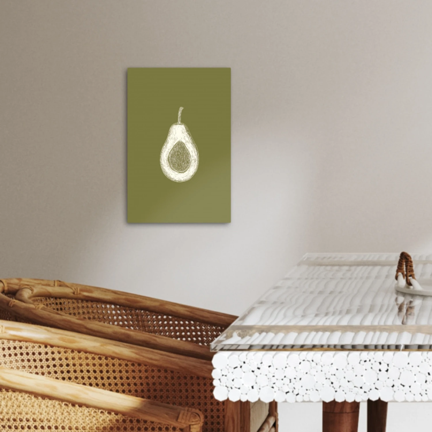 Avocado - Minimalistisch - Illustratie - Groen KitchenYeah - Keuken - Canvas klein -sfeer3