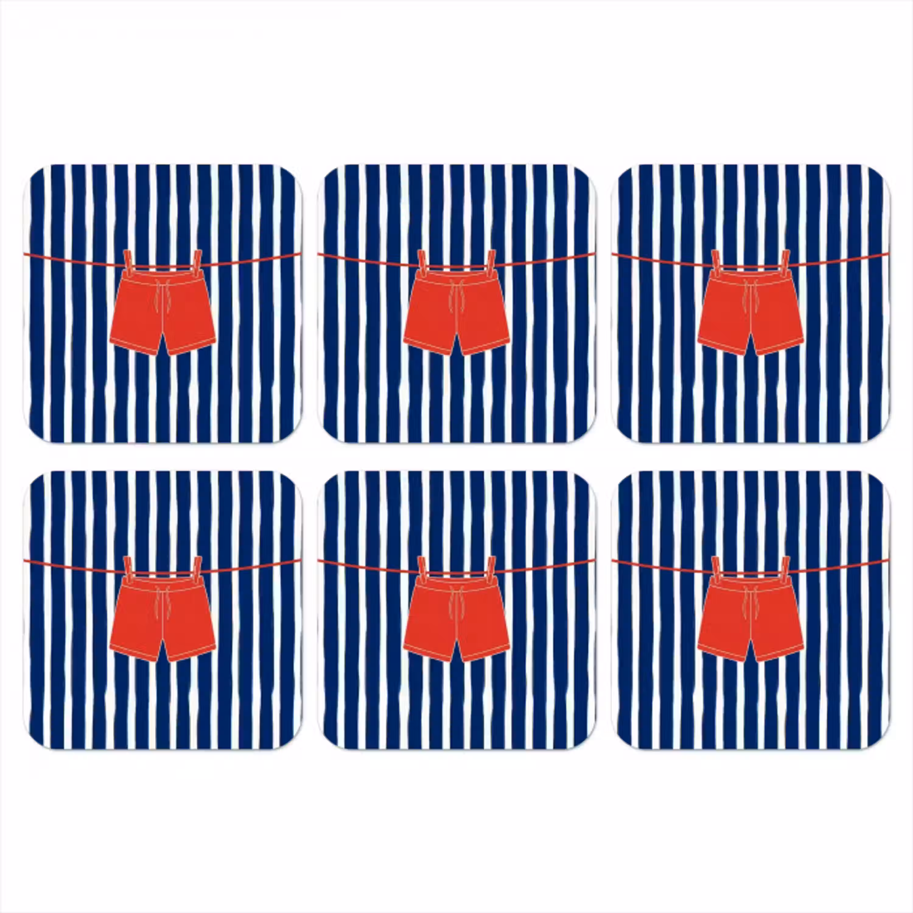 Shorts - Waslijn - Zomer - Illustratie - Rood onderzetter kurk middel -3d
