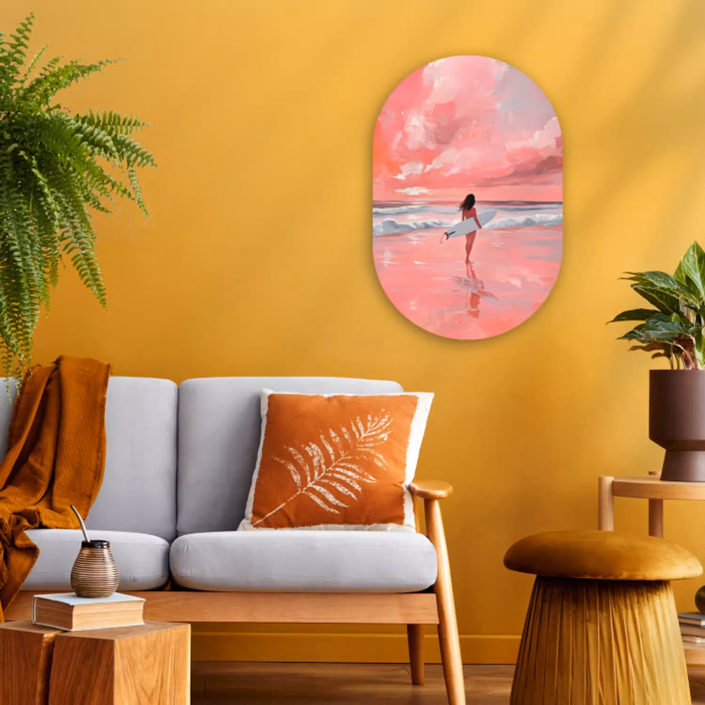 Roze - Surfen - Zee Wandcirkel Ovaal Forex klein -sfeer4