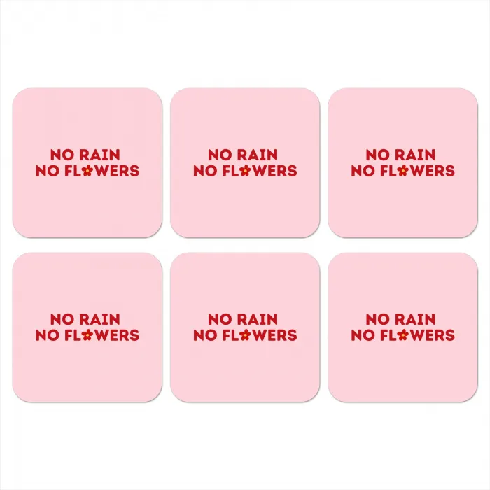 No rain no flowers - Minimalistisch - Roze - Bloem onderzetter kurk middel -3d