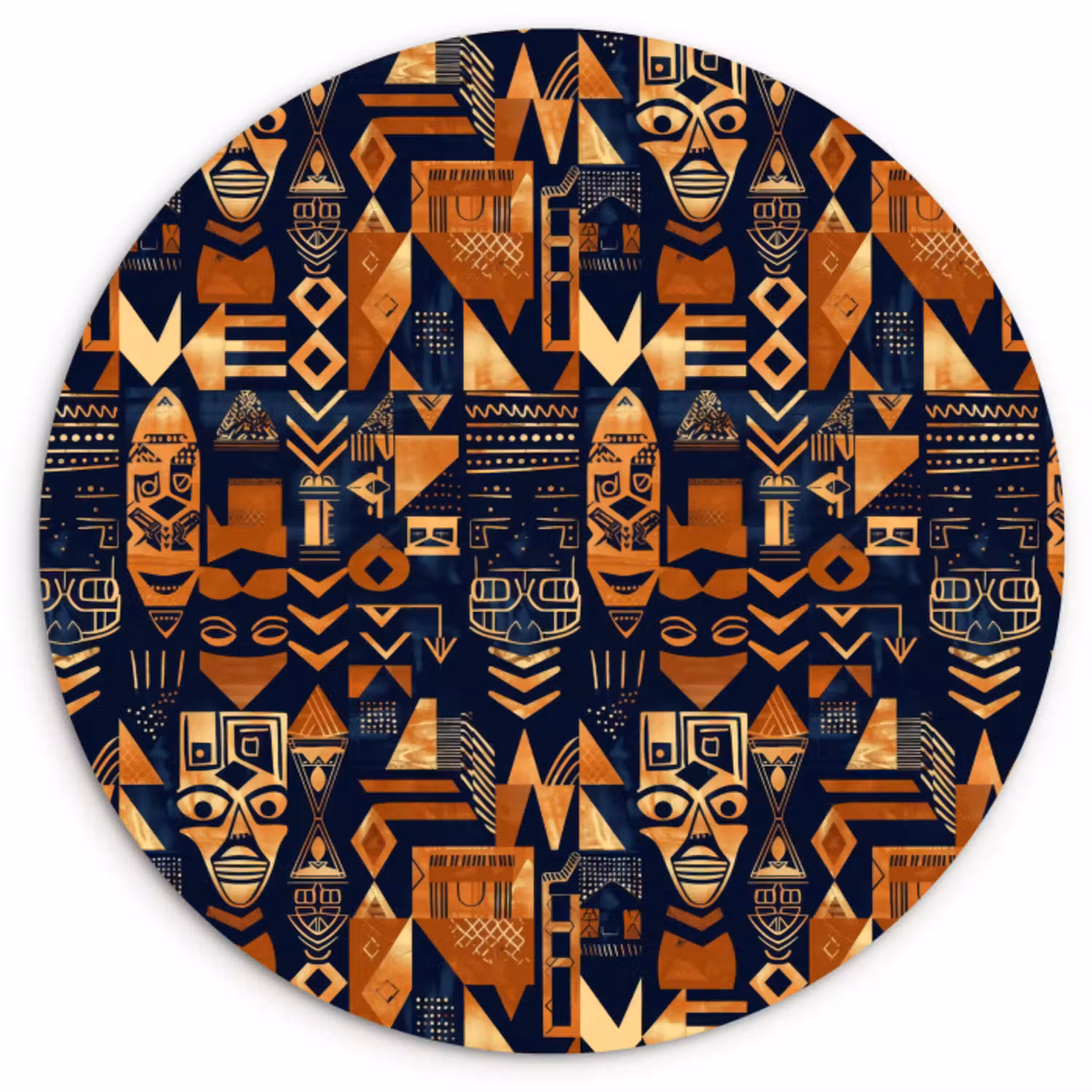 Nachtblauw - Koper - Tribaal - Maskers Wandcirkel kunststof plaat 5mm dik klein 188 -3d
