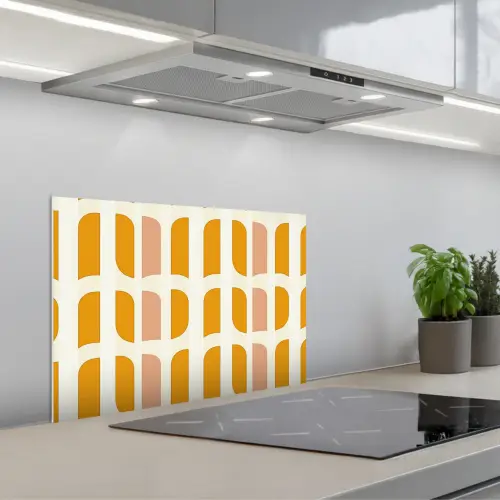 Geometrisch - Patroon - Geel - Roze keuken achterwand spatscherm klein 900 -3d_schuin