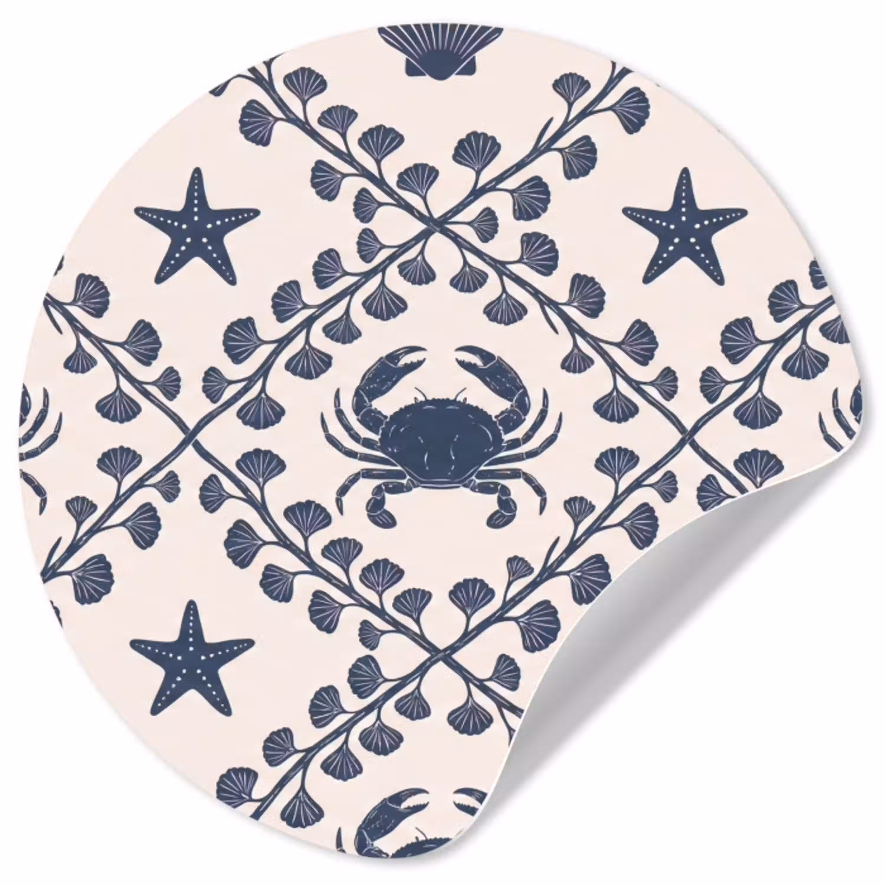 Zee - Krab - Zeester - Patroon - Blauw Wandcirkel behangsticker klein -3d