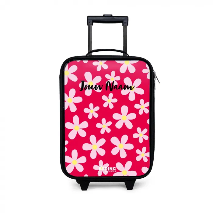 Madeliefjesmania hotpink Kinderkoffer - Zwart klein -3d