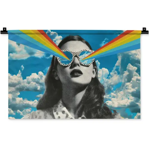 Vrouw - Bril - Regenboog - Wolken Wandkleed katoen klein -zz3d