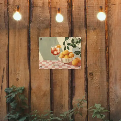 Citroenen - Glas - Tafelkleed - Geblokt tuinposter los doek klein -sfeer1