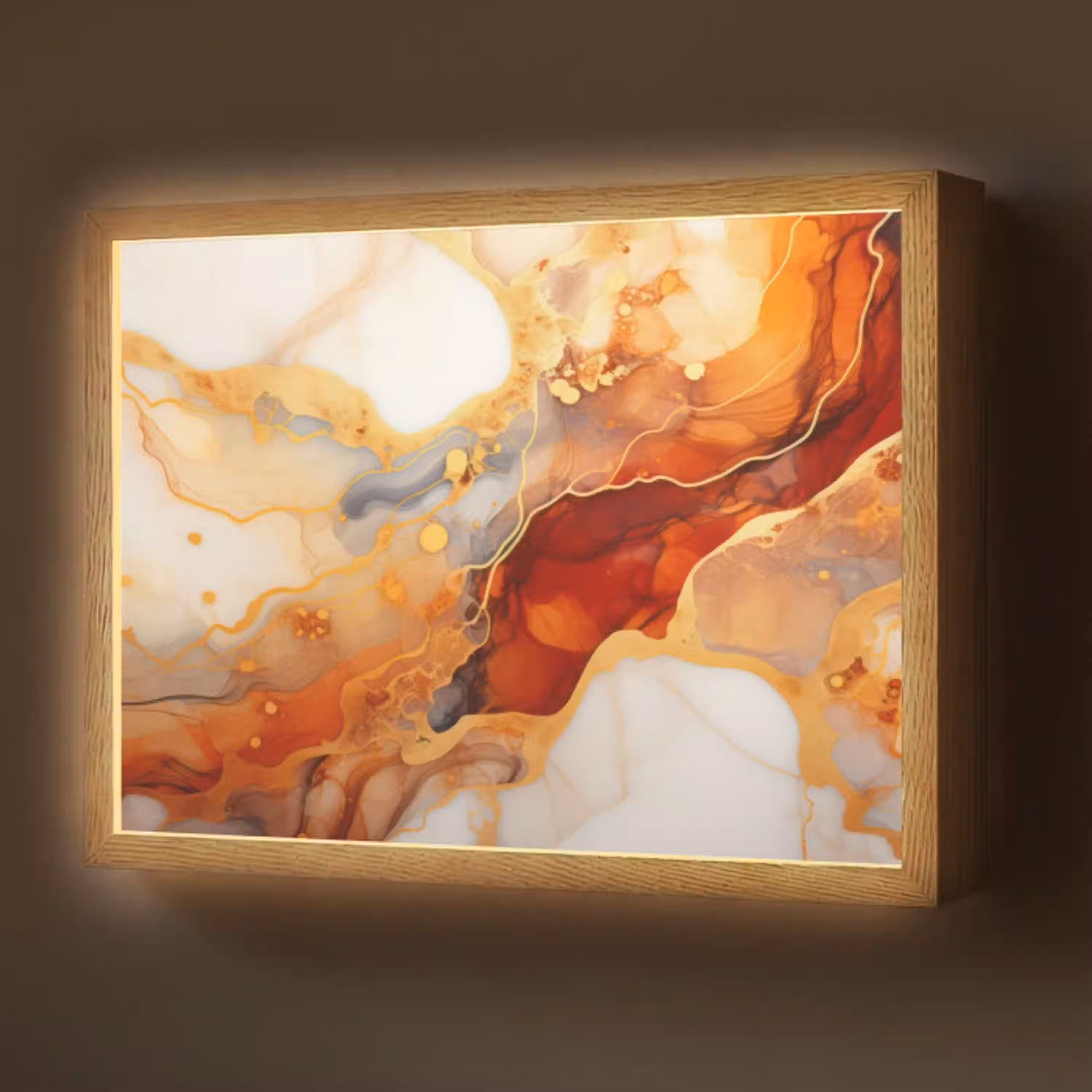Marmer - Oranje - Goud - Modern - Abstract Light Box met batterij (Wandlamp) middel -z3d_website