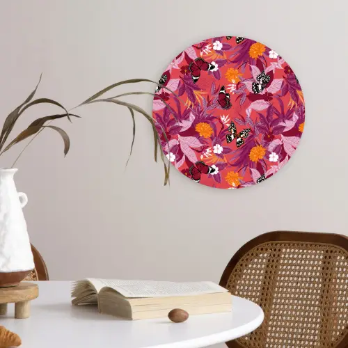 Zomer - Vlinder - Donker - Roze Wandcirkel plexiglas klein 852 -sfeer4