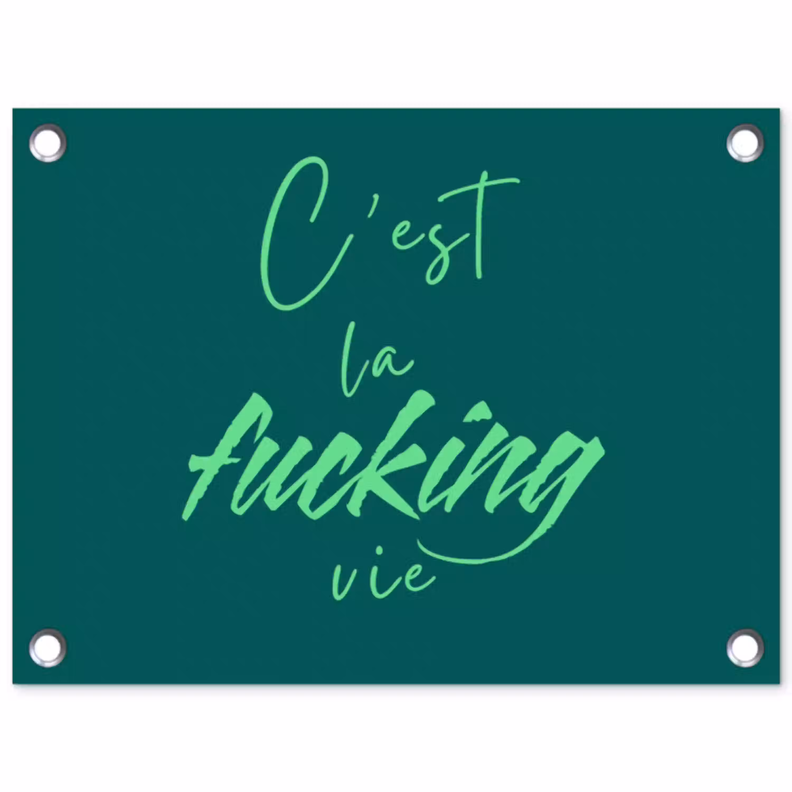 c'est la fucking vie - Groen - Handgeschreven tuinposter los doek klein -3d
