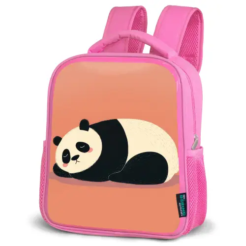 Panda - Slaap - Oranje Kinderrugzak - Roze middel -schuin