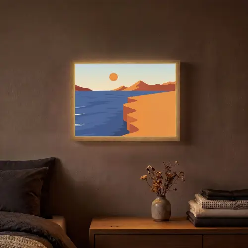 Landschap - Bergen - Zon - Zee Light Box met batterij (Wandlamp) middel -sfeer4