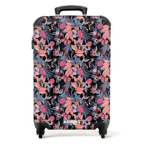 Tropisch vlinder patroon roze blauw NBS - Handbagage koffer - Kinderen Unisex middel -productfoto_recht