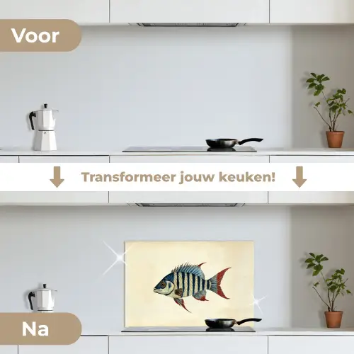 Gestreept - Donkerblauw - Rugvin - Vis keuken achterwand spatscherm klein -voor_na_NL