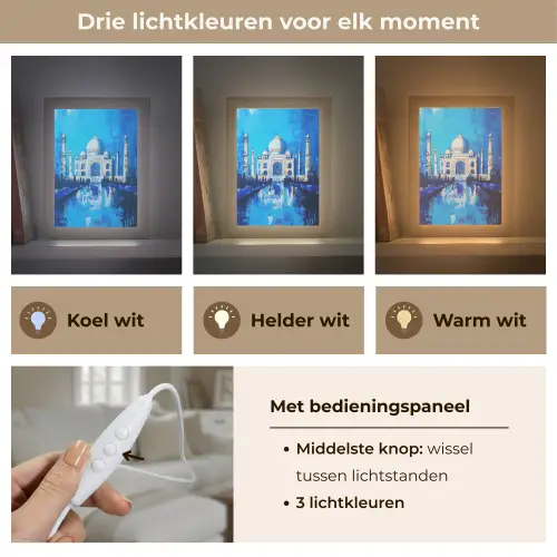 Taj Mahal - Ramadan - Blauw - Islamitische Light Box met kabel (Tafellamp) klein -USP_lichtkleurNL