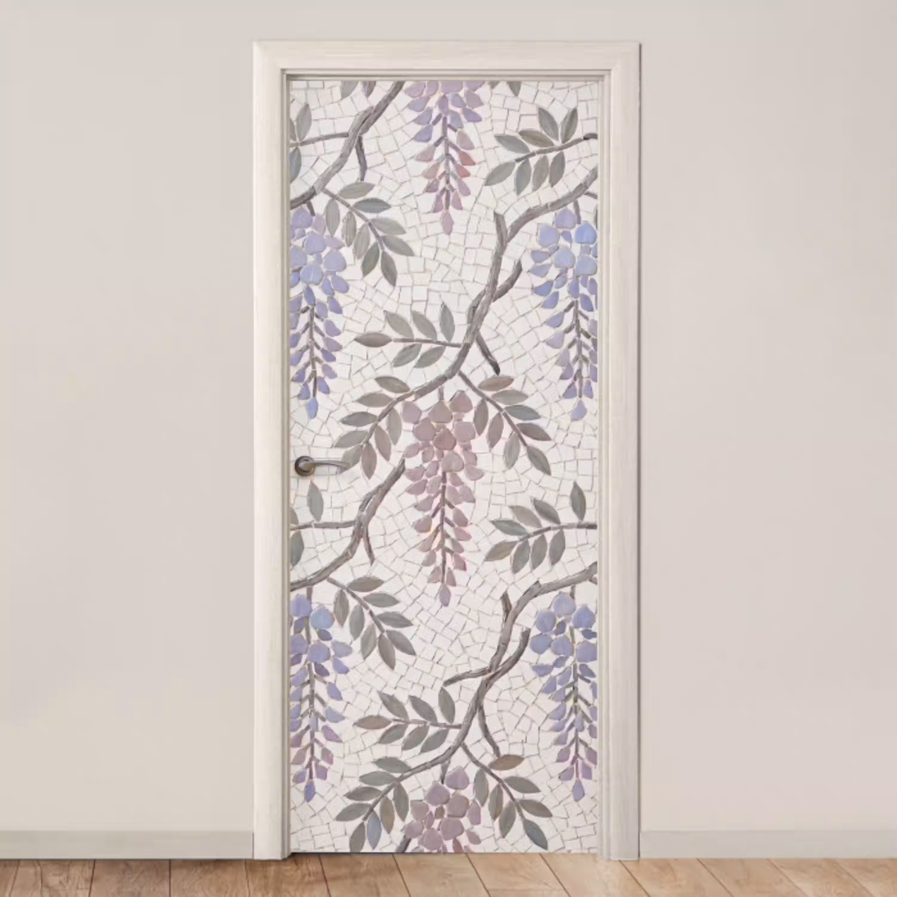 Bloemen - Mozaïek - Natuur - Patroon - Paars deurposter klein -3d_beige