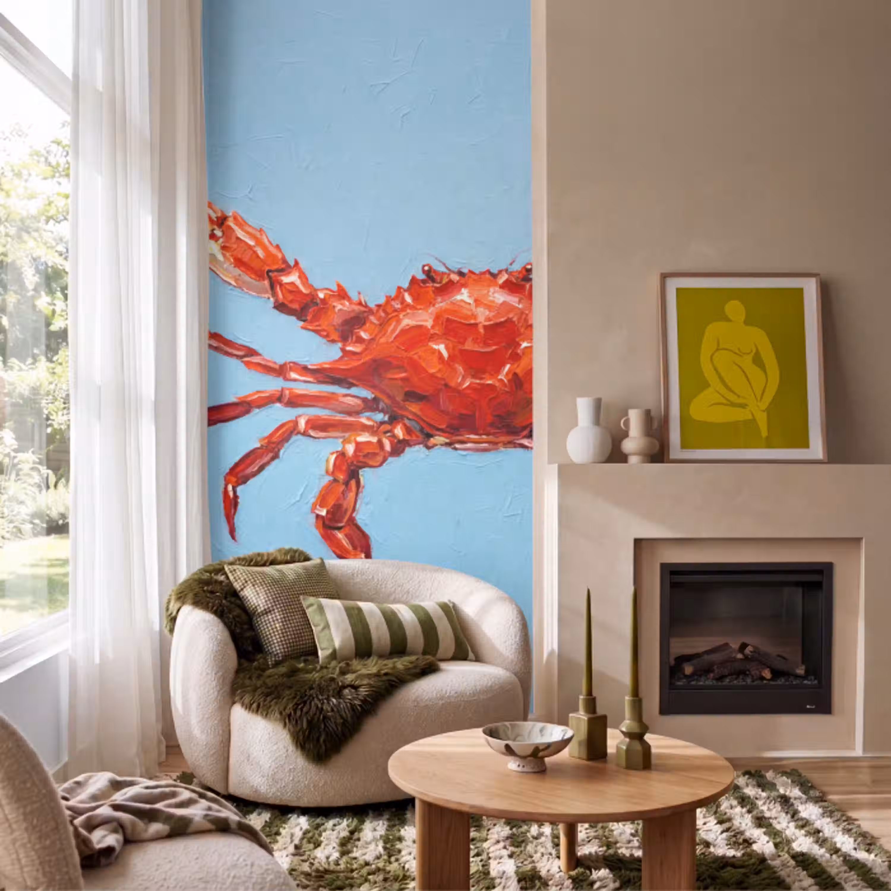 Krab - Zee - Dieren - Abstract - Rood Behang Vlies klein -sfeer2