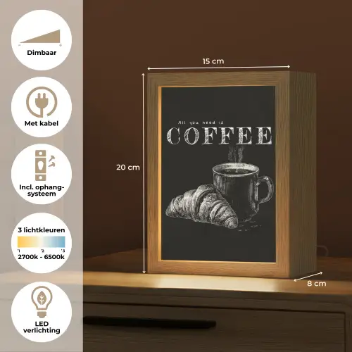 Koffie - Croissant - Tekst Light Box met kabel (Tafellamp) klein -USP_NL