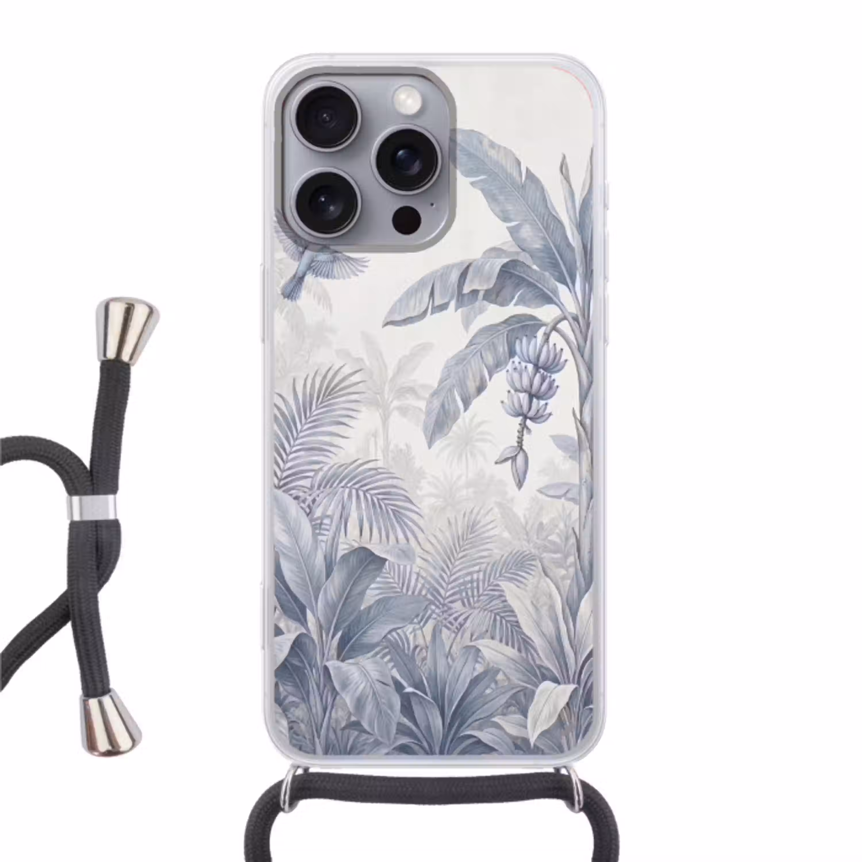 Natuur - Vogel - Jungle - Illustratie - Blauw Hoesje iPhone 16 Pro Max met koord klein -3d