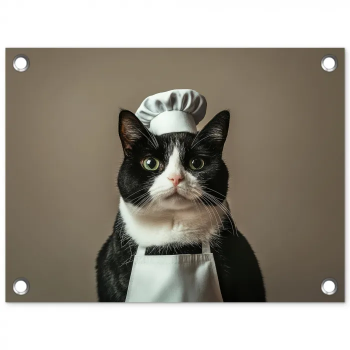 Kat - Kokskleding - Zwart - Wit tuinposter los doek klein -3d
