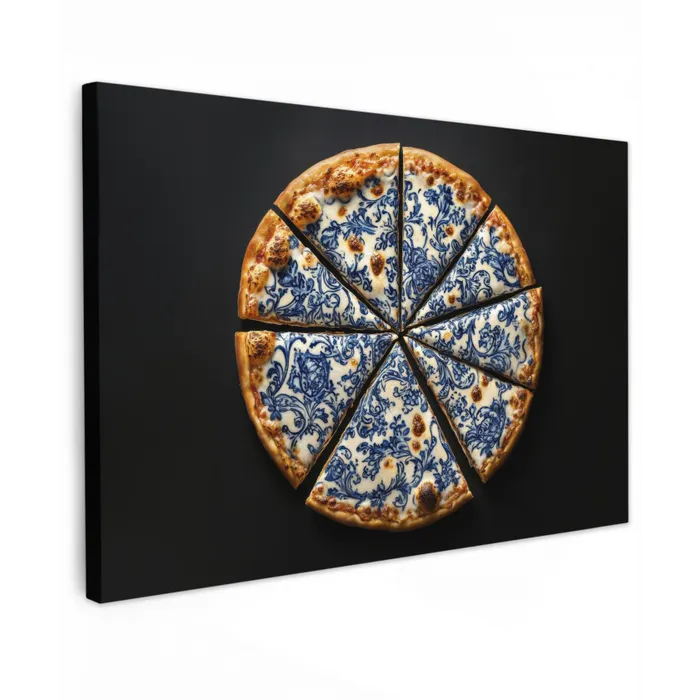 Pizza - Eten - Delftsblauw Tuinposter op houten frame 2 cm dik klein -3d