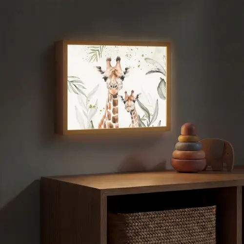 Giraffe - Bladeren - Kinderen - Dieren - Jungle Light Box met batterij (Wandlamp kind) middel -sfeer5_kind
