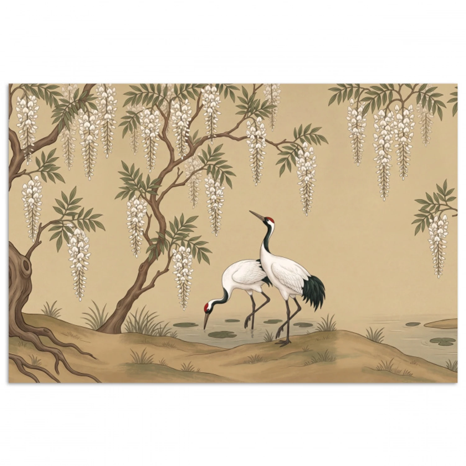 Kraanvogels - Water - Beige poster papier klein -3d