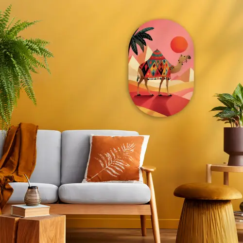 Kameel - Pyramides - Rode zon Wandcirkel Ovaal Forex klein -sfeer4