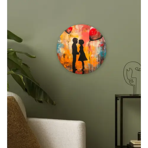 Street art - Liefde - Graffiti - Kunst - Banksy Wandcirkel kunststof plaat 5mm dik klein -sfeer3