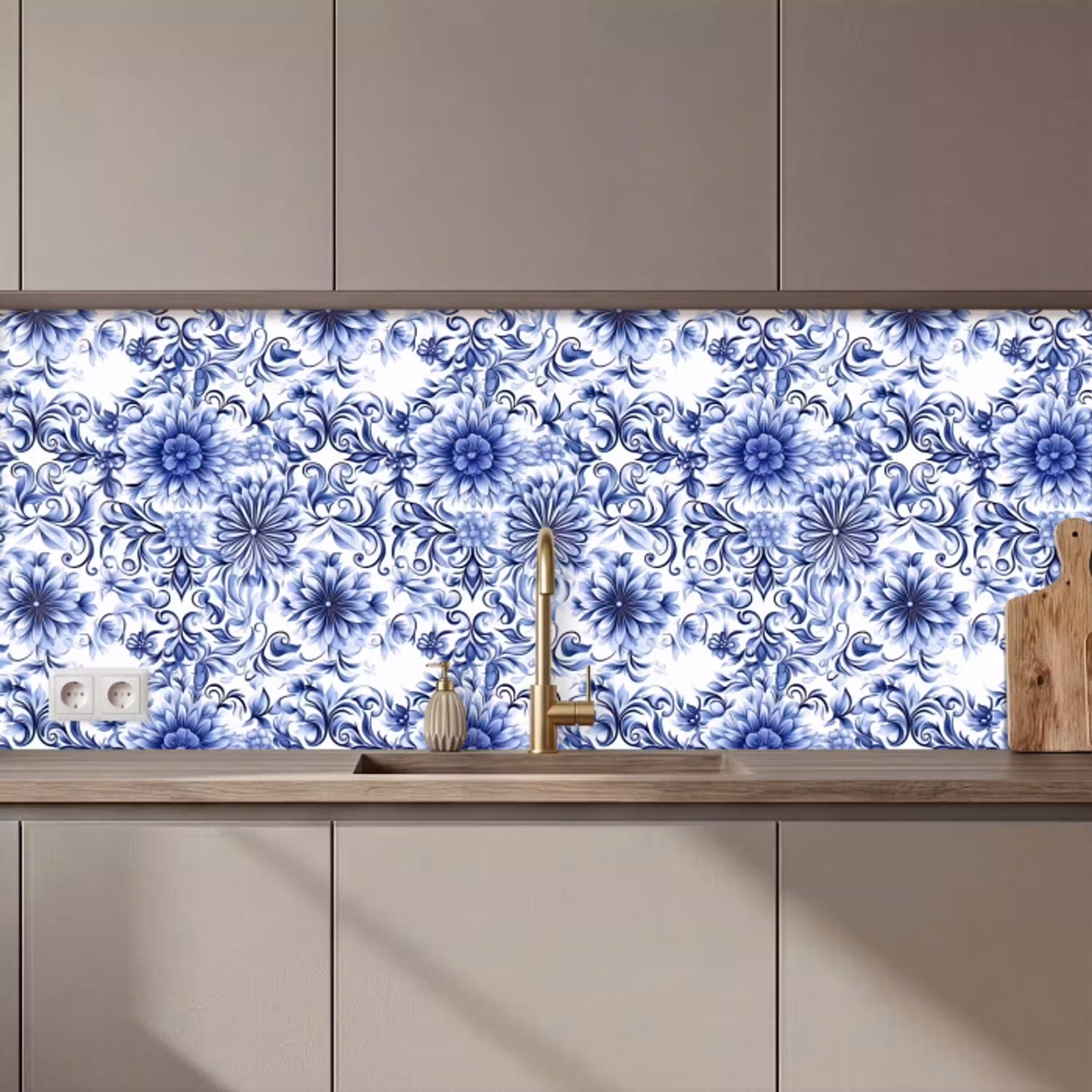 Bloemen - Blauw - Patroon - Wit keuken achterwand 2 middel 871 zz_3dshopping