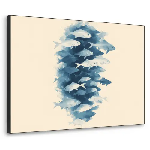 Vissen - Minimalistisch - Blauw Textielframe zwart klein -3d