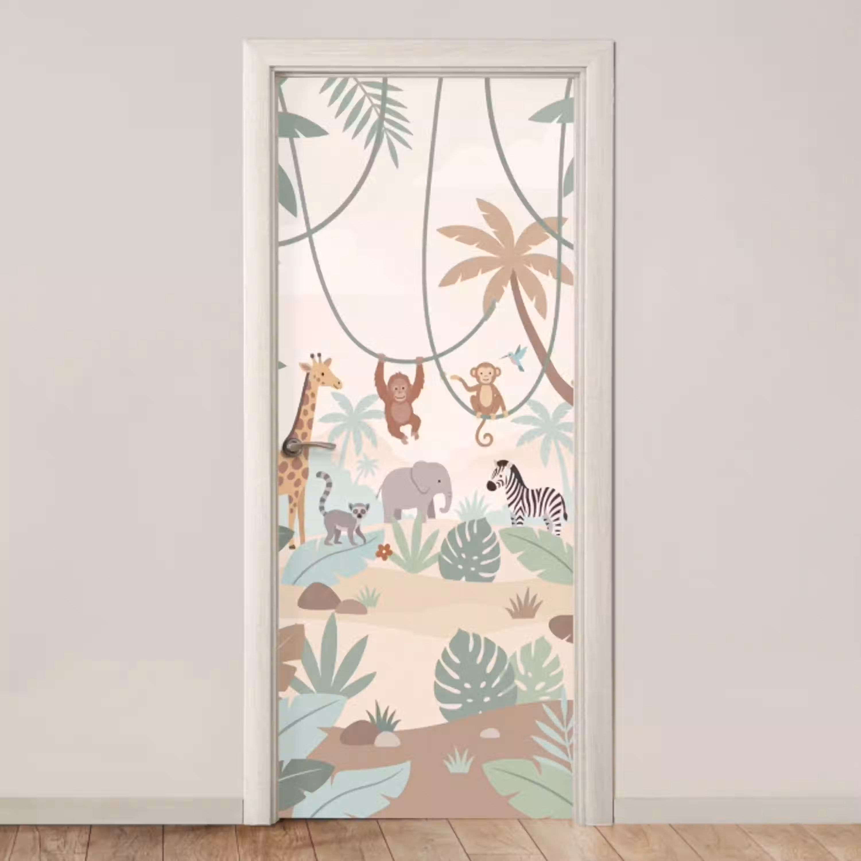 Jungle - Dieren - Groen deurposter klein -3d_beige