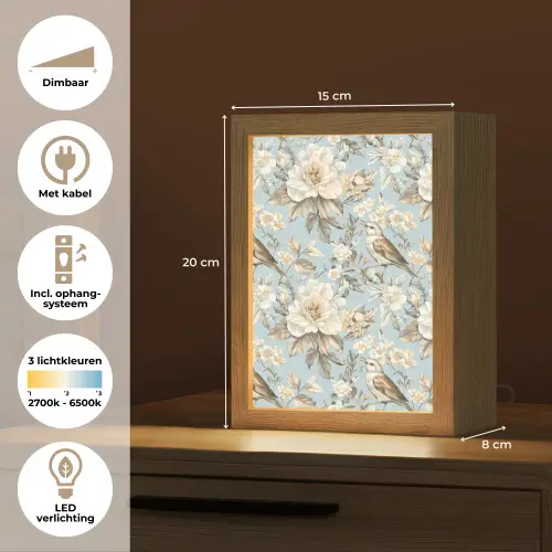 Botanisch - Zangvogel - Blauw Light Box met kabel (Tafellamp) klein 925 -USP_NL