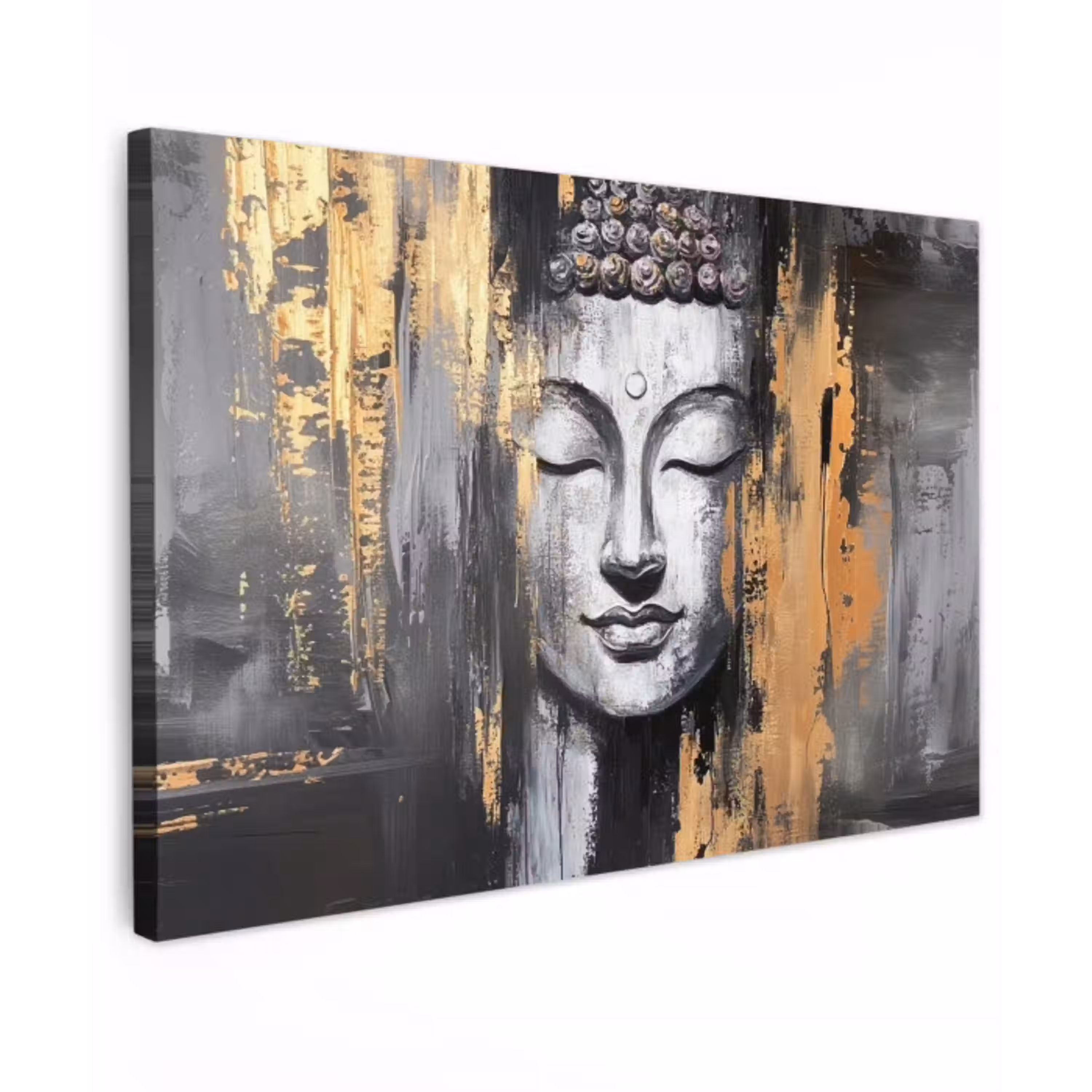 Boedhha - Penseelstreken - Goud - Abstract Tuinposter op houten frame 2 cm dik klein -3d