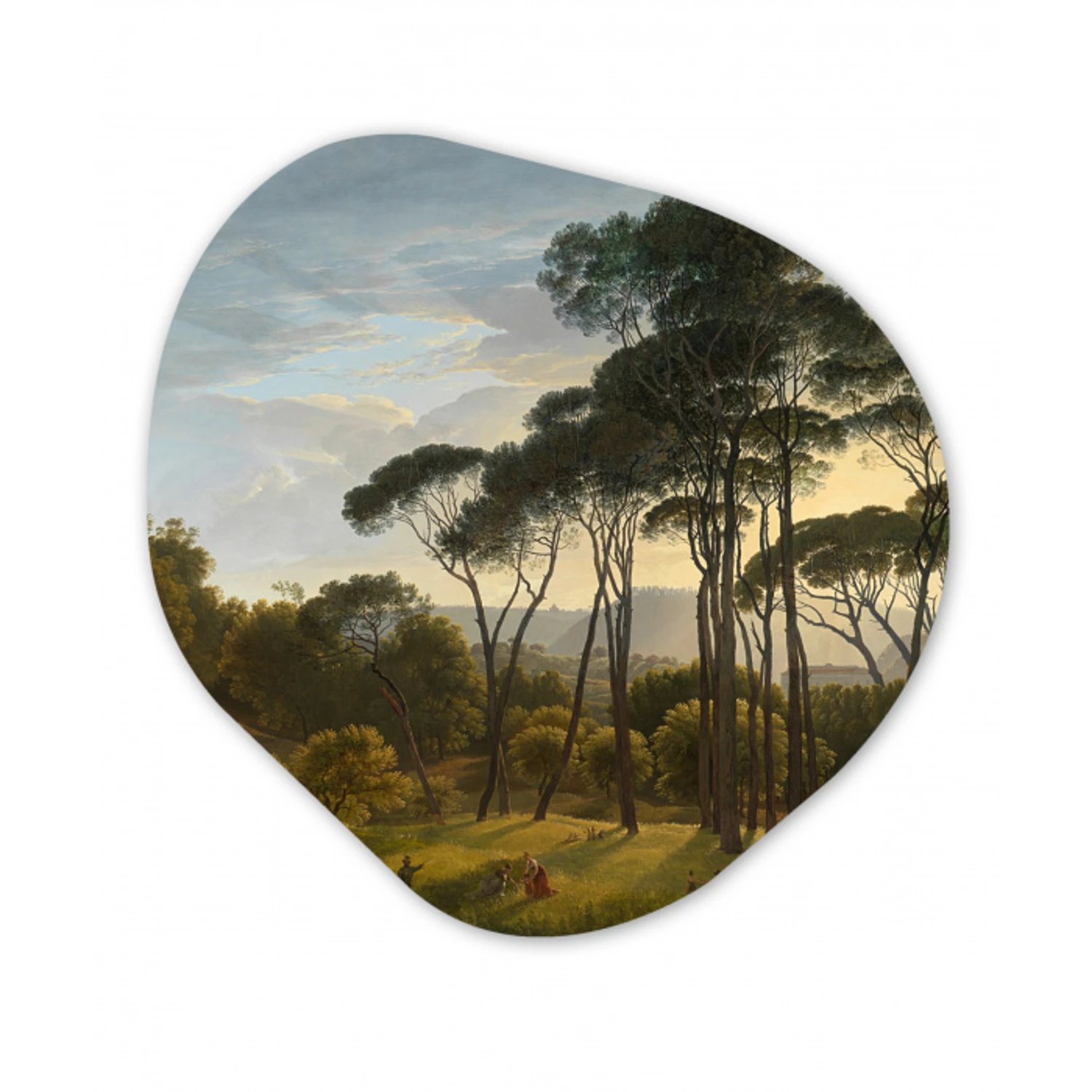 Italiaans landschap met parasoldennen - Schilderij van Hendrik Voogd Wandcirkel Organisch Forex 3mm klein -3d