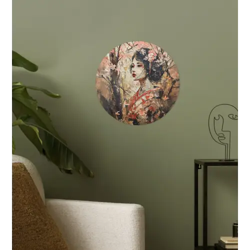 Kimono - Vrouw - kersenbomen Wandcirkel behangsticker klein -sfeer2