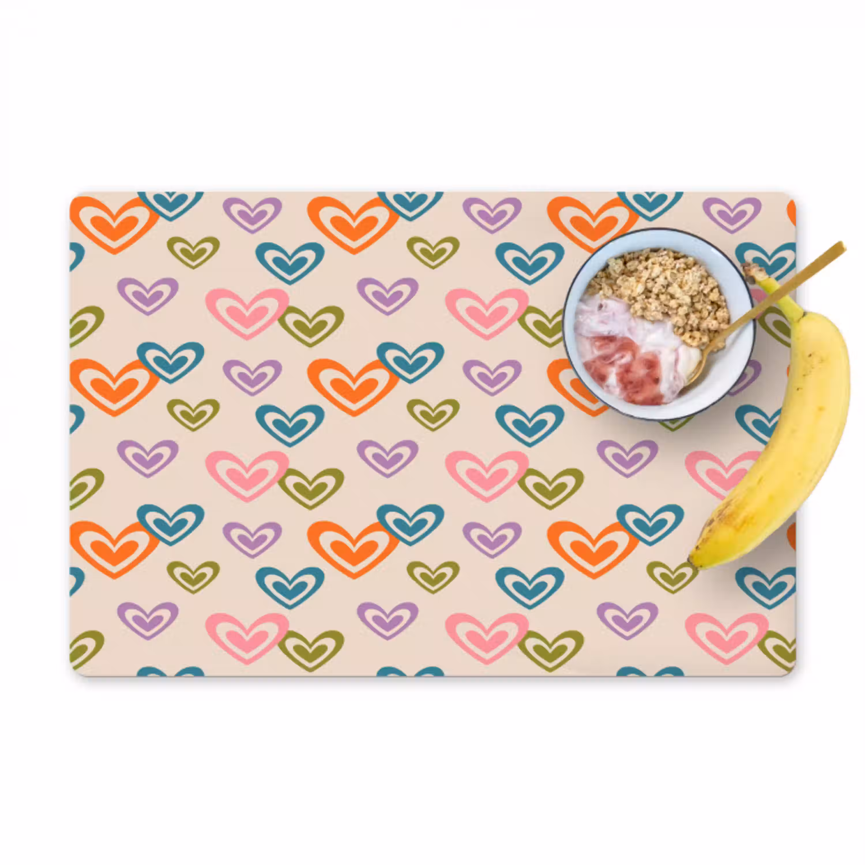 Kleurrijk - Hartjes - Patroon - Beige Placemat vinyl groot 368 -zzzproduct_Kitchenyeah-website