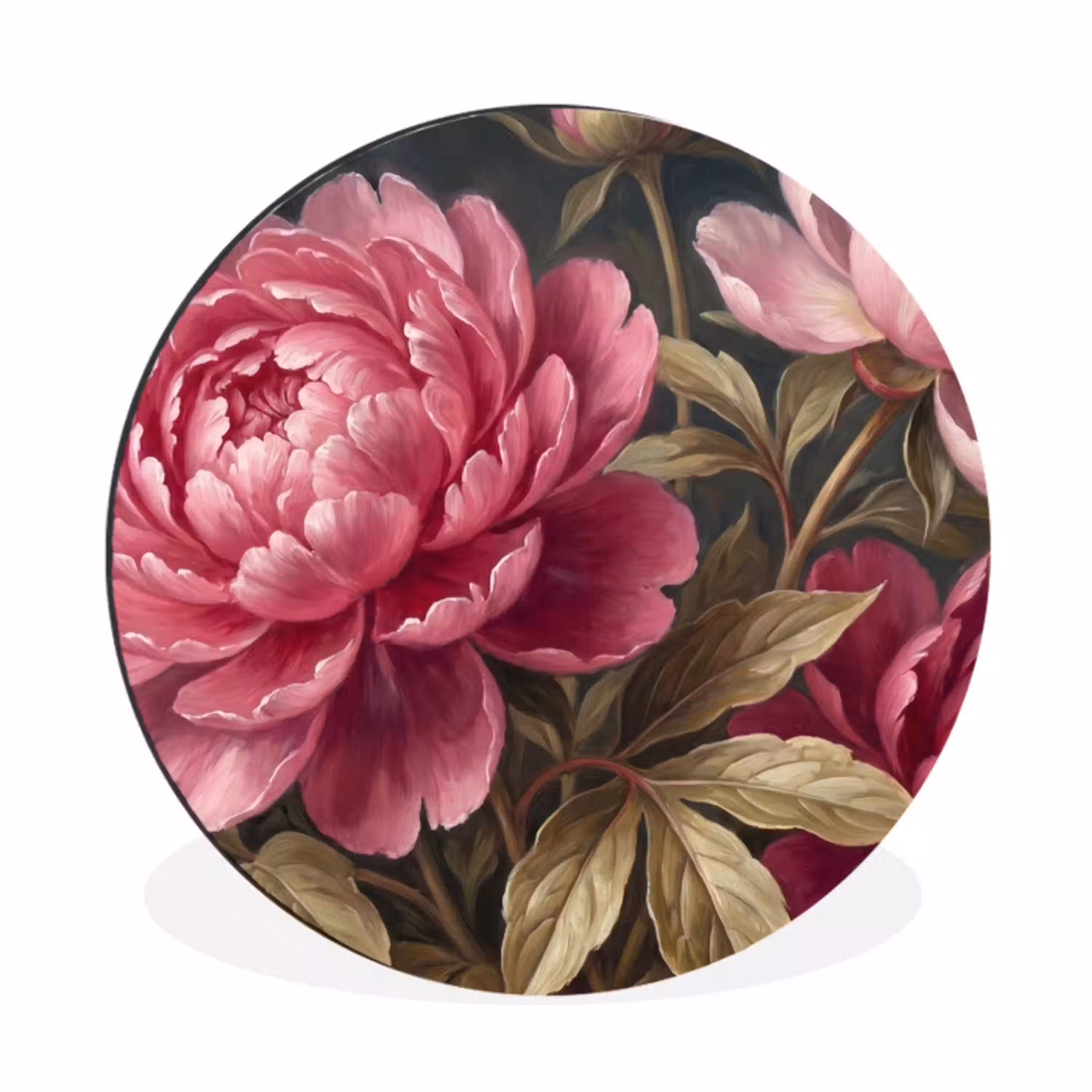 Bloemen - Roze - Klassiek - Natuur Wandcirkel aluminium klein -3d