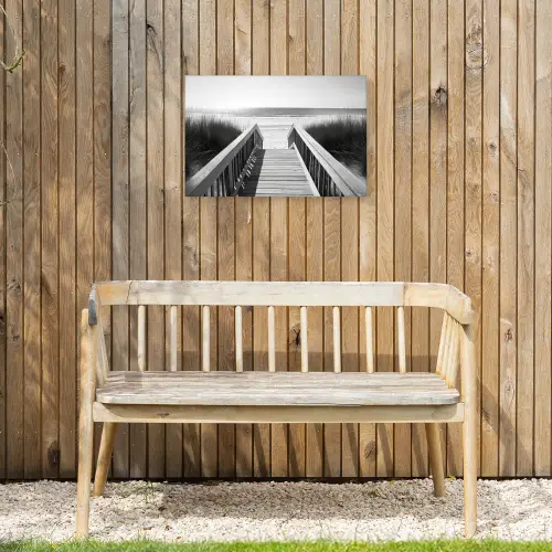 Loopbrug - Hout - Strand - Zee Tuinposter op houten frame 2 cm dik klein -sfeer4