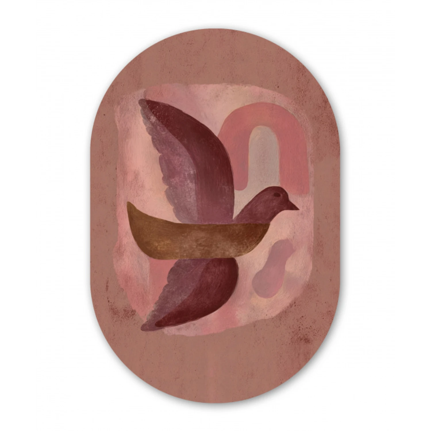 Illustratie - Vogels - Abstract - Roze Wandcirkel Ovaal Aluminium middel -3d