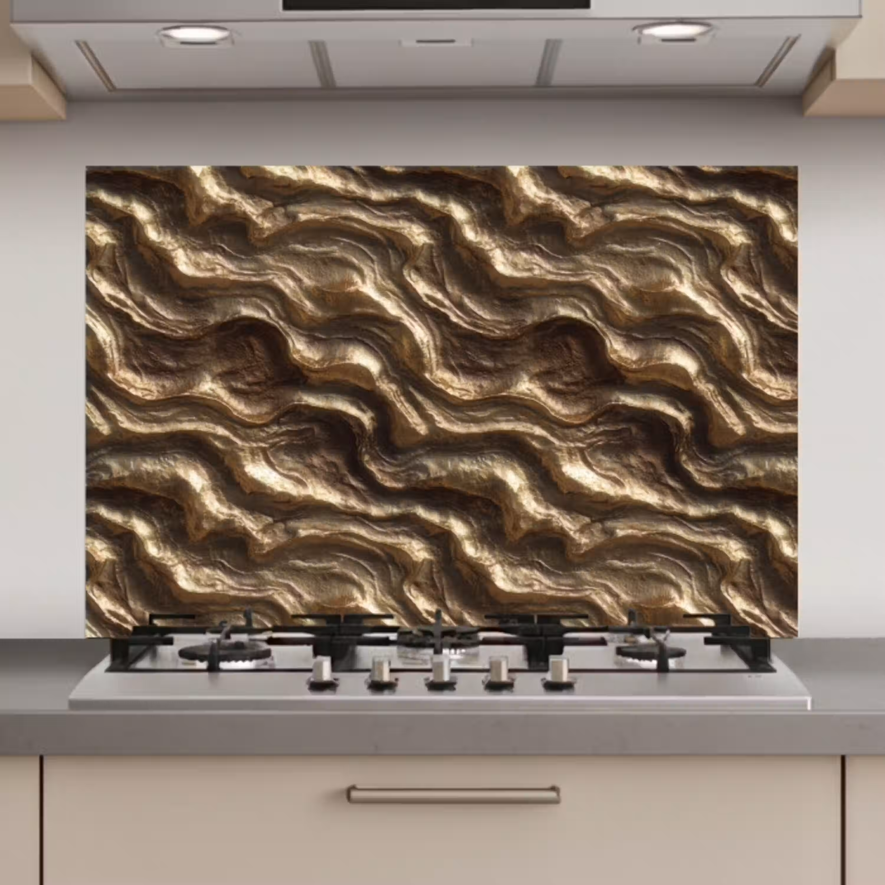 Reliëf - Golven - Abstract - Bronsgoud keuken achterwand spatscherm klein 900 -3d_website