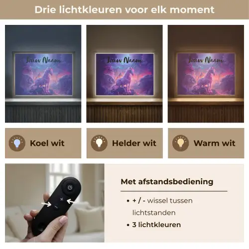 Eenhoorn - Fantasy - Kasteel - Meisje - Paars - Roze Light Box met batterij (Wandlamp kind) middel -USP_lichtkleurNL